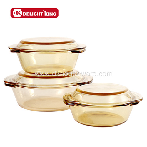 Oven Safe Amber Glass Casseroles Dish with Lid